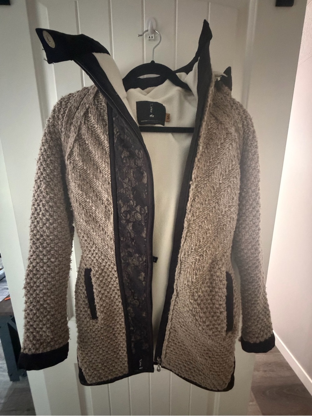 Women’s Taupe Knit Hooded Coat Jacket - Size S